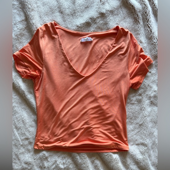 Orange Live in the Moment V Neck Top - Picture 1 of 4